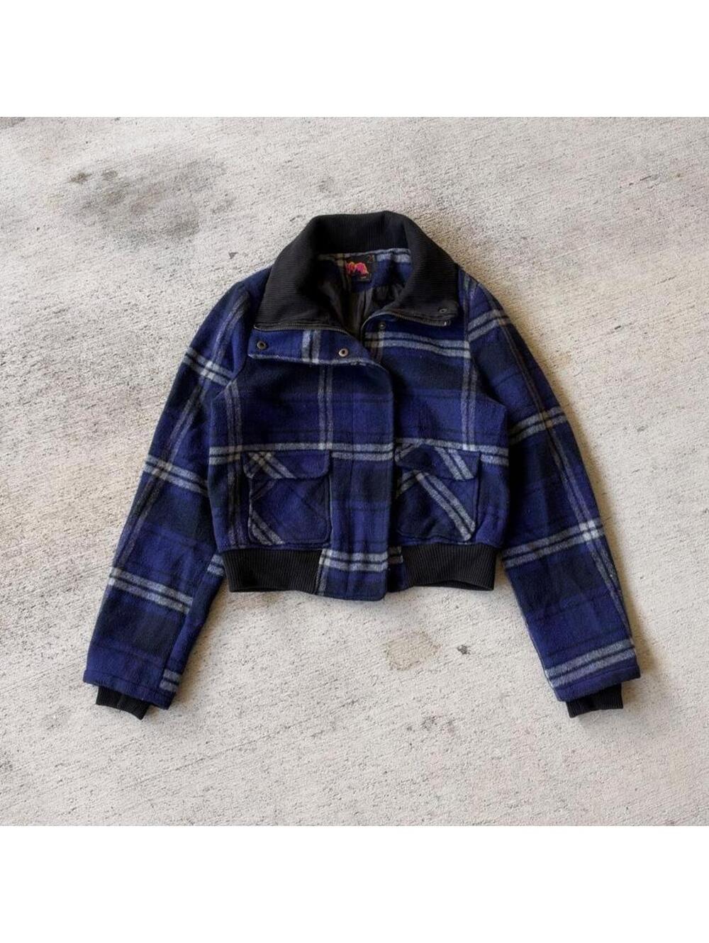 21 Cropped Plaid Varsity Jacket
